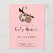 Budget Sloth Baby Shower Girl Pink Brown Niedlich (Vorderseite)