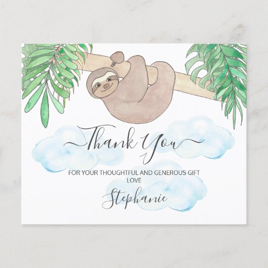 Budget Sloth Gender Neutral Baby Dusche Vielen Dan (Vorderseite)