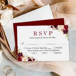 Budget Small Wedding RSVP | Burgund Blush Floral Mitteilungskarte
