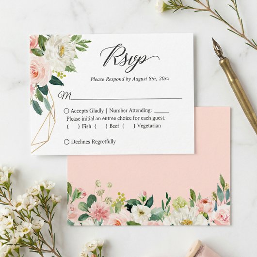 Budget Small Wedding RSVP | Rosa Blume Mitteilungskarte