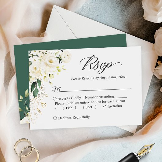 Budget Small Wedding RSVP | White Rose Gold Floral Mitteilungskarte