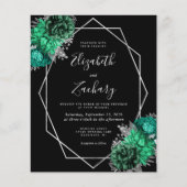 Budget Smaragd Blumen Silber Schwarz QR Code Hochz (Vorderseite)