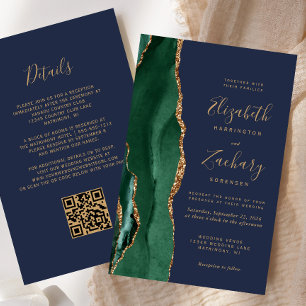 Budget Smaragdgrün Achat Navy QR-Code Hochzeit