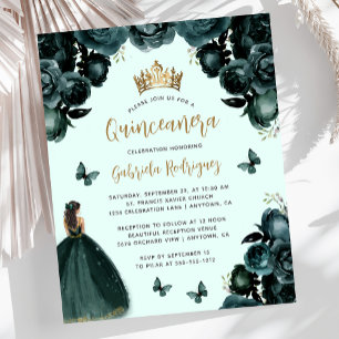 Budget Smaragdgrün Gold Blumen Quinceañera
