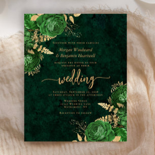 Budget Smaragdgrüne Goldene Florale Hochzeitseinla