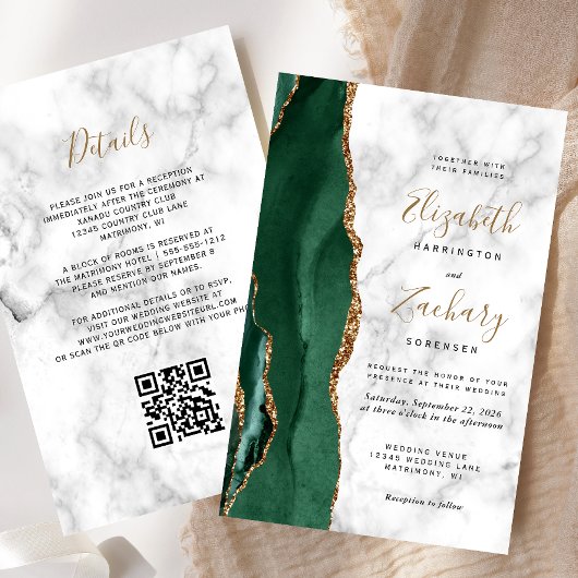 Budget Smaragdgrüner Achatmarmor QR-Code Hochzeit