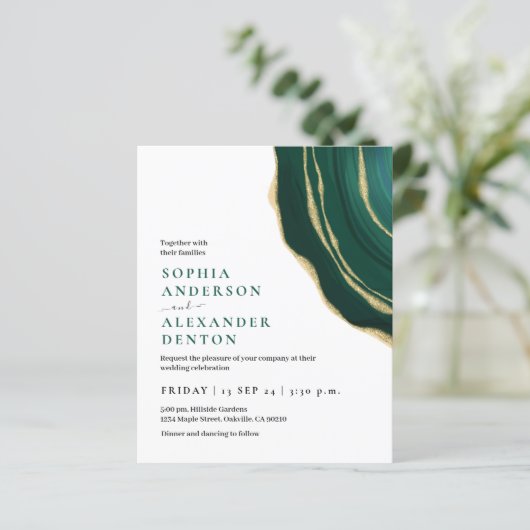 Budget smaragdgrünes Foto QR-Code Hochzeit einlade (Stehend Vorderseite)