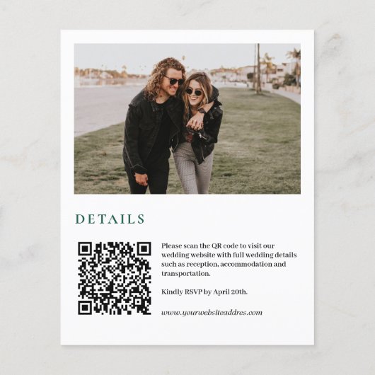 Budget smaragdgrünes Foto QR-Code Hochzeit einlade (Rückseite)