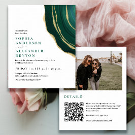 Budget smaragdgrünes Foto QR-Code Hochzeit einlade