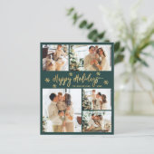 Budget Snowflake Green Gold 5 Photo Collage Card (Stehend Vorderseite)