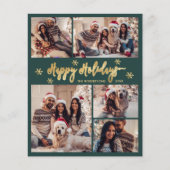 Budget Snowflake Green Gold 5 Photo Collage Card (Vorderseite)