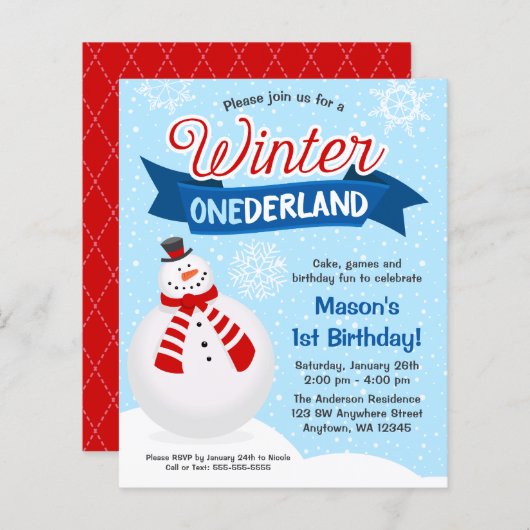 Budget Snowman Boy Winter ONEderland 1. Geburtstag (Vorne/Hinten)