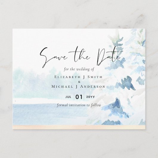 BUDGET Snowy Mountains Winter Lake Trees Postkarte (Vorderseite)