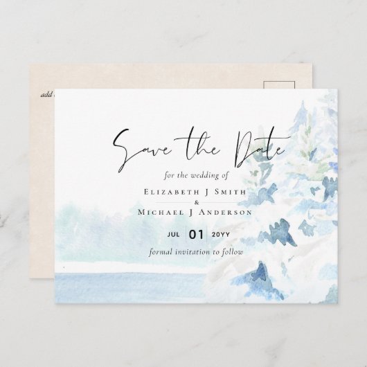 BUDGET Snowy Mountains Winter Lake Trees Postkarte (Vorne/Hinten)