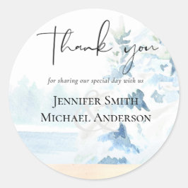 BUDGET Snowy Mountains Winter Lake Trees Runder Aufkleber