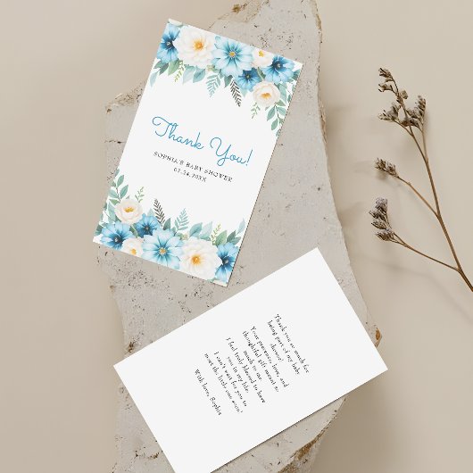 Budget Soft Blue Floral Baby Dusche Vielen Dank Mitteilungskarte