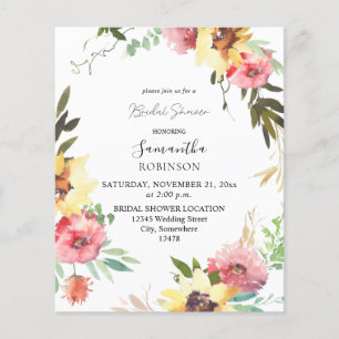 Budget-Sommer-Sonnenblumen-Blumen-Brautparty Flyer
