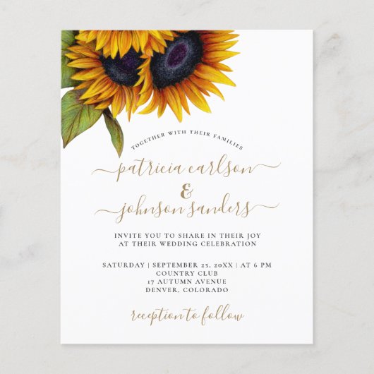 Budget Sonnenblume rustikale elegante Hochzeitsein Flyer (Vorne)