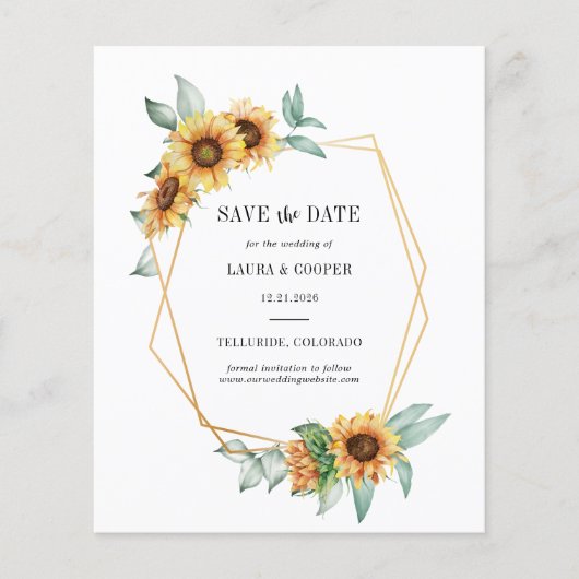 Budget Sonnenblumen Blumengrün Save the Date Flyer (Vorne)