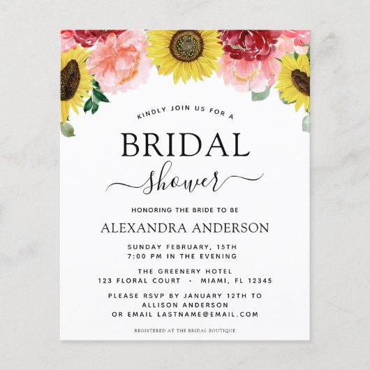 Budget Sonnenblumen Brautparty Blumenladen (Vorderseite)