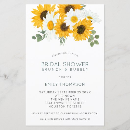 Budget Sonnenblumen Brunch Bridal Dusche Einladung (Vorderseite)