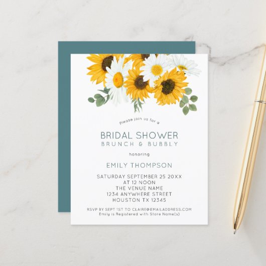 Budget Sonnenblumen Brunch Bridal Dusche Einladung (Vorderseite/Rückseite Beispiel)