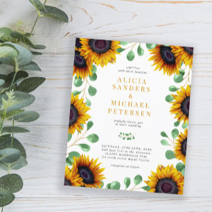 Budget-Sonnenblumen-Eukalyptus-Hochzeitseinladung