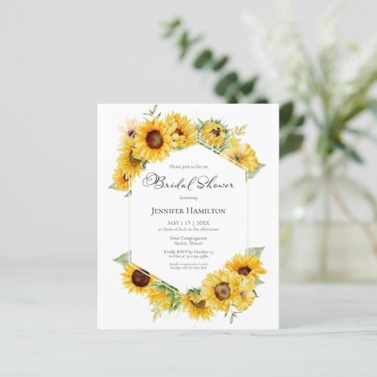 Budget Sonnenblumen Fall Bridal Dusche Einladungen (Stehend Vorderseite)
