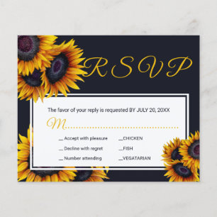 Budget-Sonnenblumen-Hochzeitsmenü Optionen RSVP-Ka