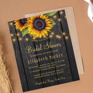 Budget-Sonnenblumen-Holz-Hochzeitsduscheinladung