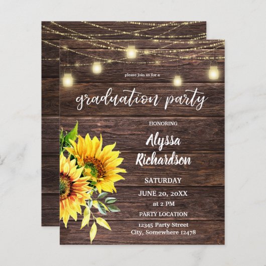 Budget Sonnenblumen, Holz & Licht Graduierungspart (Vorne/Hinten)