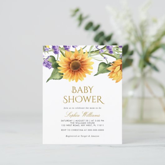 Budget Sonnenblumen Kinderdusche Einladung (Stehend Vorderseite)