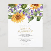 Budget Sonnenblumen & Lavender Wedding Einladung (Vorderseite)