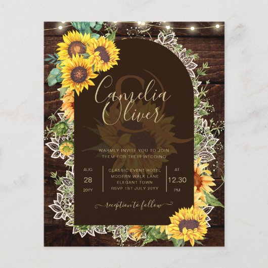 BUDGET Sonnenblumen Lights Lace Wedding INVITE (Vorderseite)
