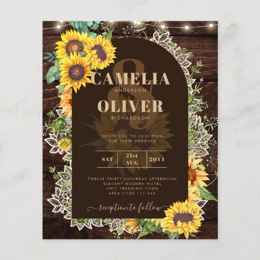 BUDGET Sonnenblumen Lights Lace Wedding INVITE (Vorderseite)