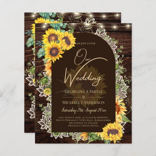 BUDGET Sonnenblumen Lights Lace Wedding INVITE (Vorne/Hinten)