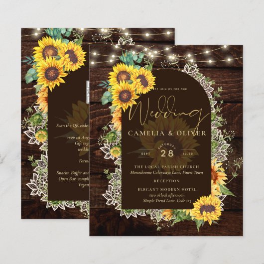 BUDGET Sonnenblumen Lights Lace Wedding INVITE (Vorne/Hinten)