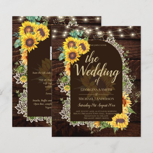 BUDGET Sonnenblumen Lights Lace Wedding INVITE (Vorne/Hinten)