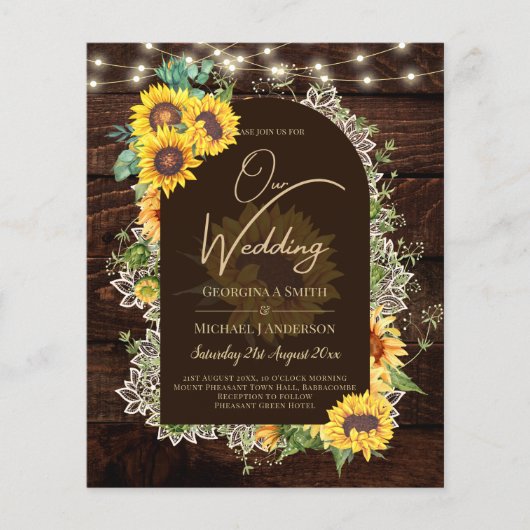 BUDGET Sonnenblumen Lights Lace Wedding INVITE Flyer (Vorne)