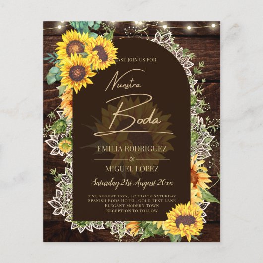 BUDGET Sonnenblumen Lights Lace Wedding INVITE Flyer (Vorne)
