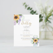 Budget Sonnenblumen Lila Blumenzwiebeln Einladung (Stehend Vorderseite)