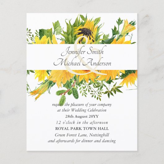 Budget Sonnenblumen Moderne Hochzeitsmaße (Vorderseite)