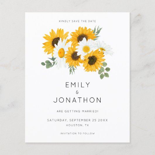 Budget Sonnenblumen QR-Code Save the Date gelb (Vorderseite)