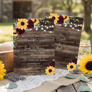 Budget Sonnenblumen Rosen Holz Hochzeits Einladung
