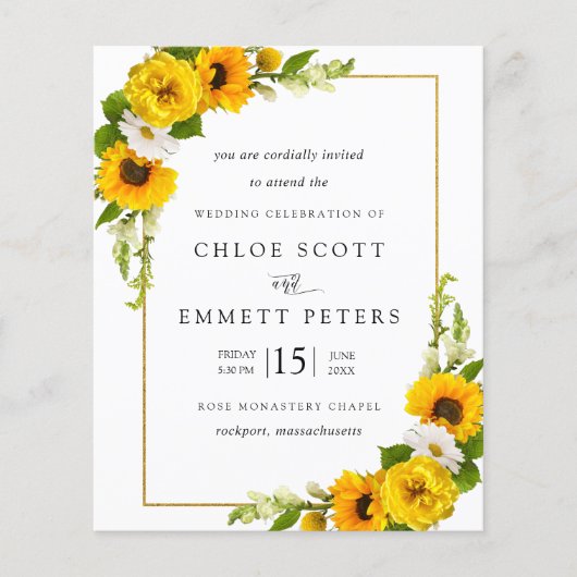 Budget Sonnenblumen Rustikale Hochzeit Einladung (Vorderseite)