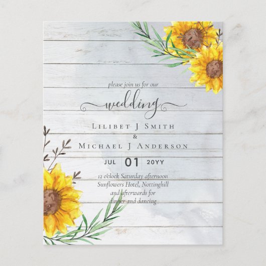 Budget Sonnenblumen Rustikale Waldgartenhochzeit (Vorderseite)