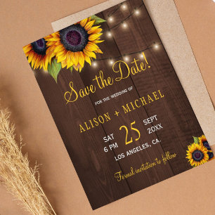 Budget Sonnenblumen rustikales Holz Hochzeit Datum Flyer