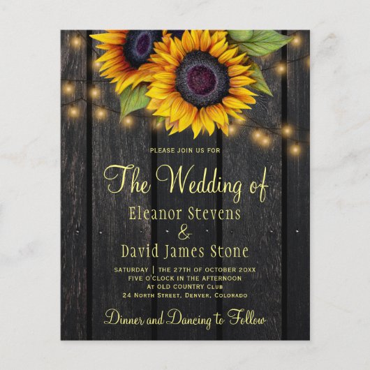 Budget Sonnenblumen rustikales Land Hochzeit Einla (Vorderseite)