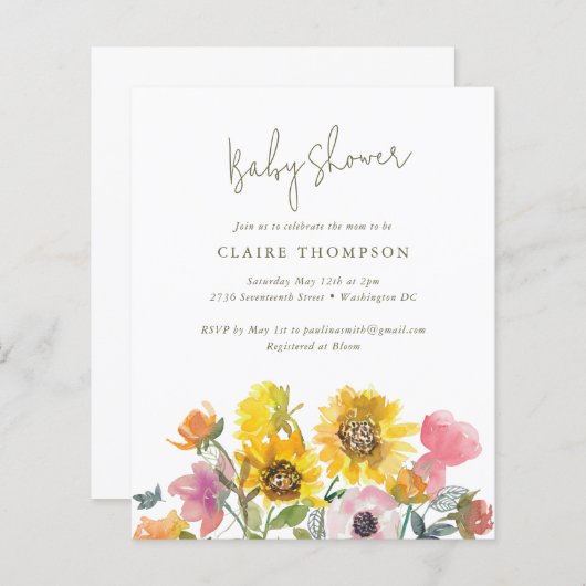 Budget Sonnenblumen Wasserfarbe Kinderdusche Einla (Vorne/Hinten)