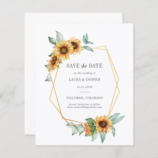 Budget Sonnenblumengeometrie Save the Date (Vorne/Hinten)